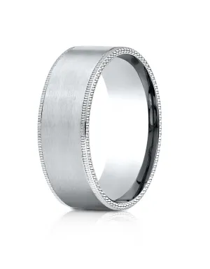 Benchmark 18k White Gold 8mm Comfort-Fit Riveted Edge Satin Finish Design Band, (Sizes 4-15)