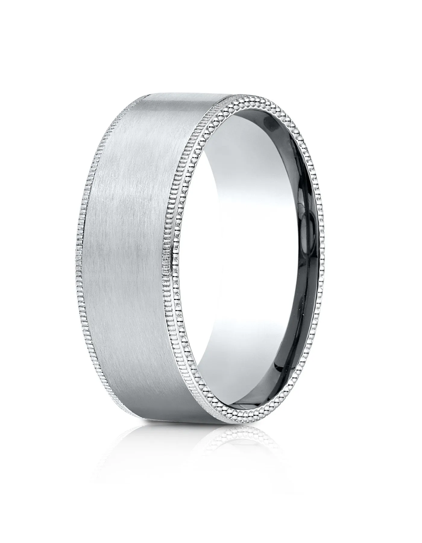 Benchmark 18k White Gold 8mm Comfort-Fit Riveted Edge Satin Finish Design Band, (Sizes 4-15)