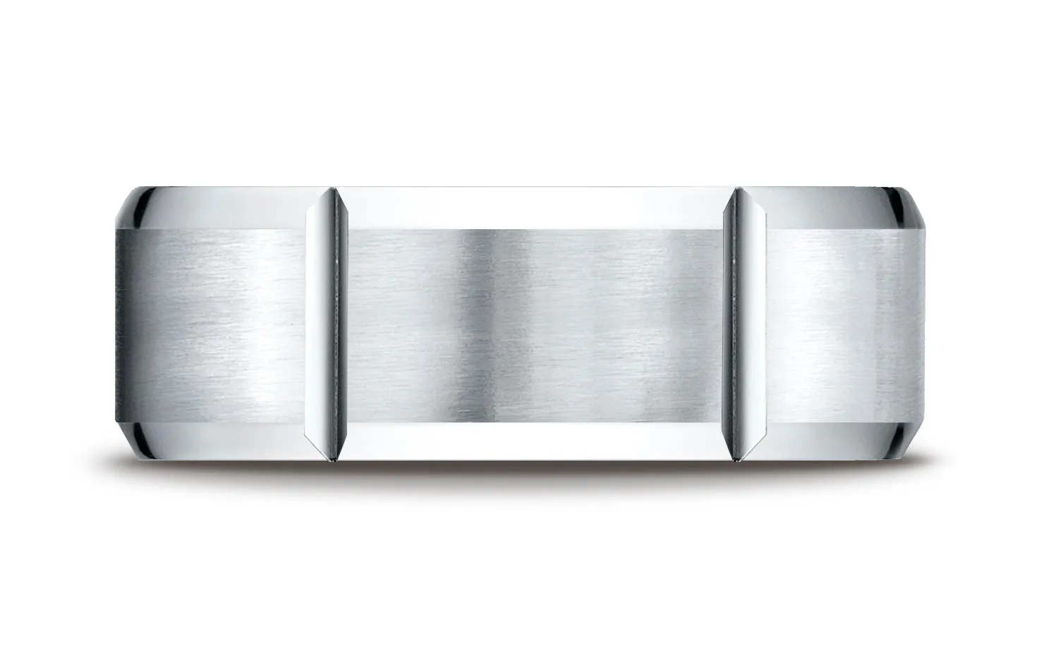 Benchmark 18K White Gold 8mm Comfort-Fit Satin-Finished Grooves Carved Design Wedding Band Ring