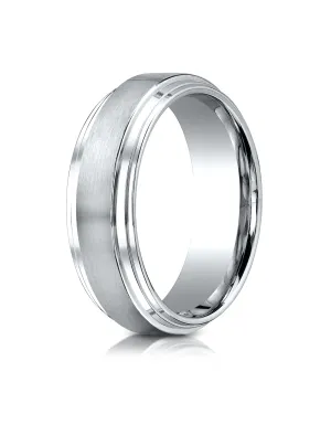 Benchmark 18k White Gold 8mm Comfort-Fit Satin-Finished Step Edge Carved Design Band, (Sizes 4-15)