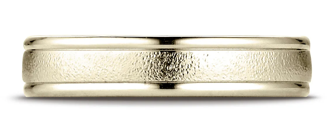 Benchmark 18K Yellow Gold 4mm Comfort-Fit Wired-Finished with Round Edge Carved Design Wedding Band Ring