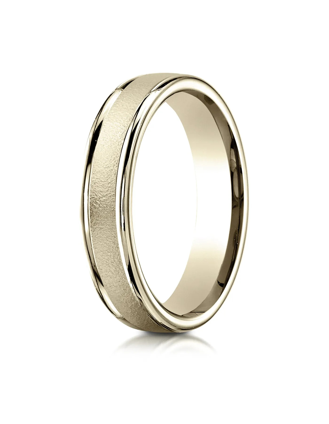 Benchmark 18K Yellow Gold 4mm Comfort-Fit Wired-Finished with Round Edge Carved Design Wedding Band Ring