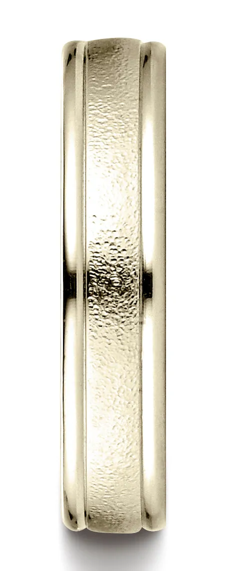 Benchmark 18K Yellow Gold 4mm Comfort-Fit Wired-Finished with Round Edge Carved Design Wedding Band Ring