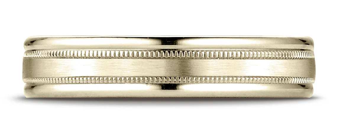 Benchmark 18K Yellow Gold 4mm Comfort-Fit with a Round Edge and Milgrain Carved Design Wedding Band Ring