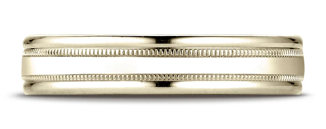 Benchmark 18K Yellow Gold 4mm Comfort-Fit with a Round Edge and Milgrain Carved Design Wedding Band Ring
