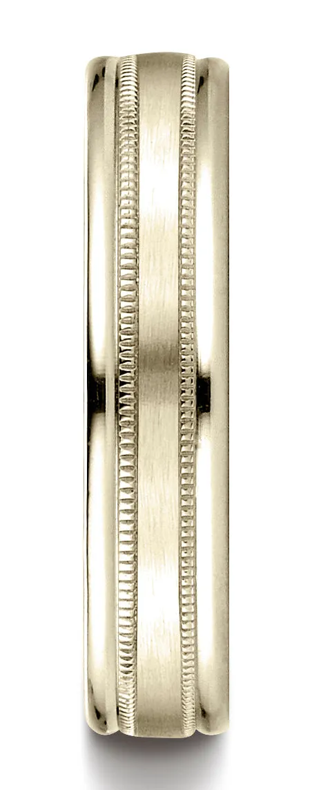 Benchmark 18K Yellow Gold 4mm Comfort-Fit with a Round Edge and Milgrain Carved Design Wedding Band Ring