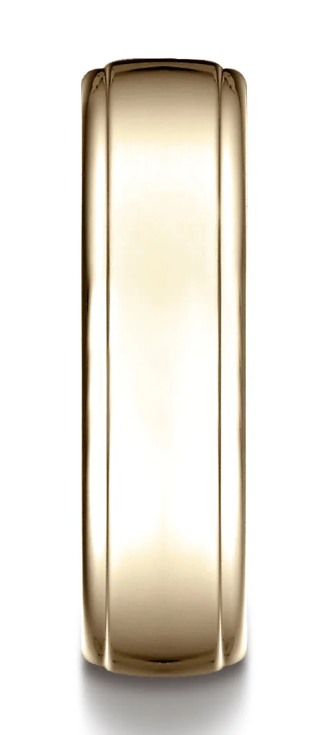 Benchmark 18k Yellow Gold 6.5mm Comfort-Fit Drop Edge High Polish Design Band, (Sizes 4-14)