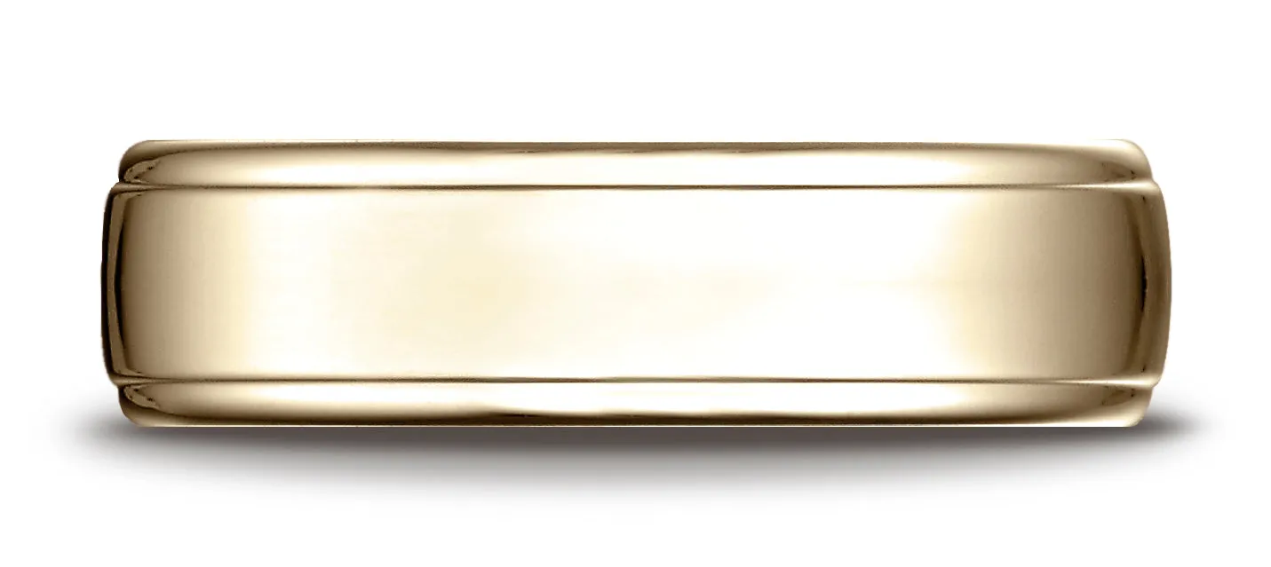 Benchmark 18k Yellow Gold 6.5mm Comfort-Fit Drop Edge High Polish Design Band, (Sizes 4-14)