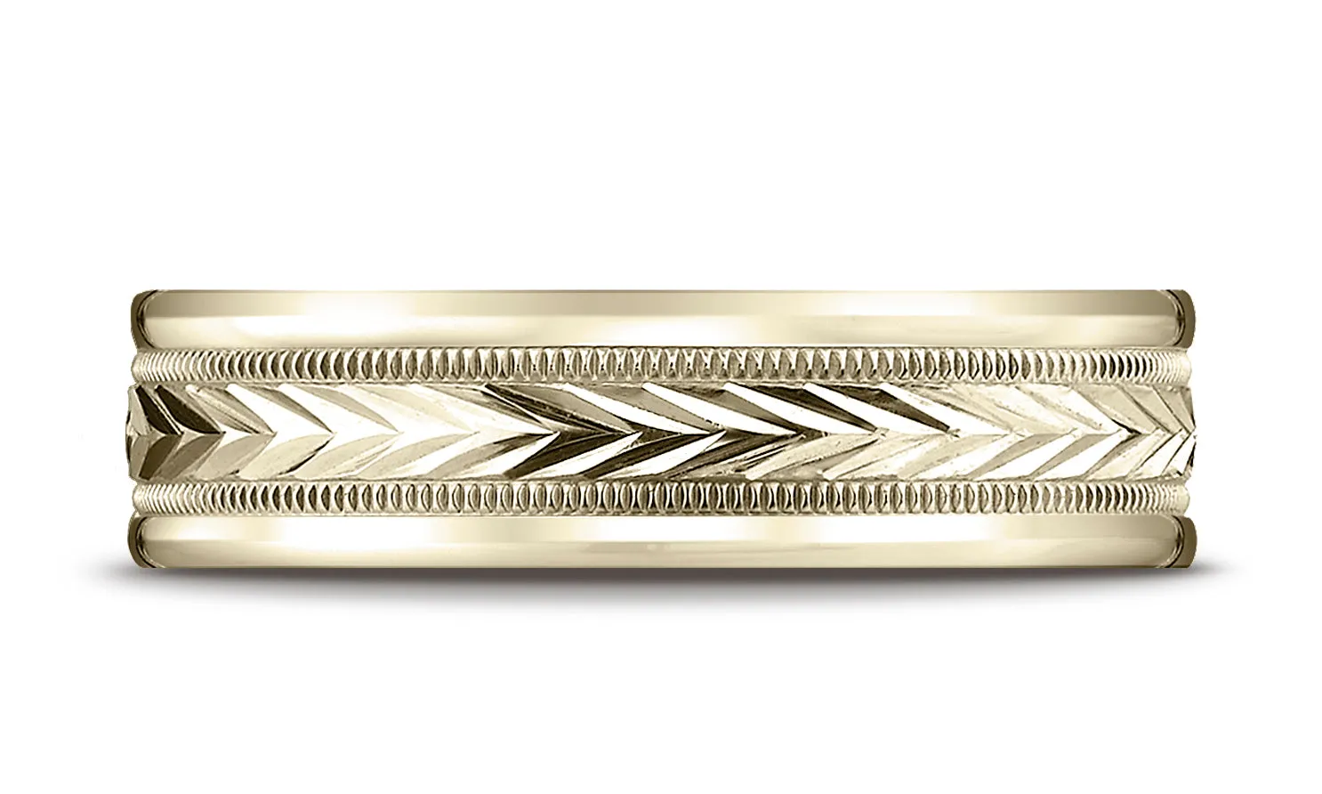 Benchmark 18K Yellow Gold 6mm Comfort-Fit Harvest of Love Round Edge Carved Design Wedding Band Ring