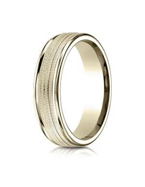 Benchmark 18K Yellow Gold 6mm Comfort-Fit Multi Milgrain Center High Polish Round Edge Wedding Band Ring