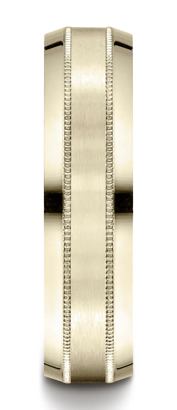 Benchmark 18K Yellow Gold 6mm Comfort-Fit Satin-Finished with Milgrain Carved Design Wedding Band Ring
