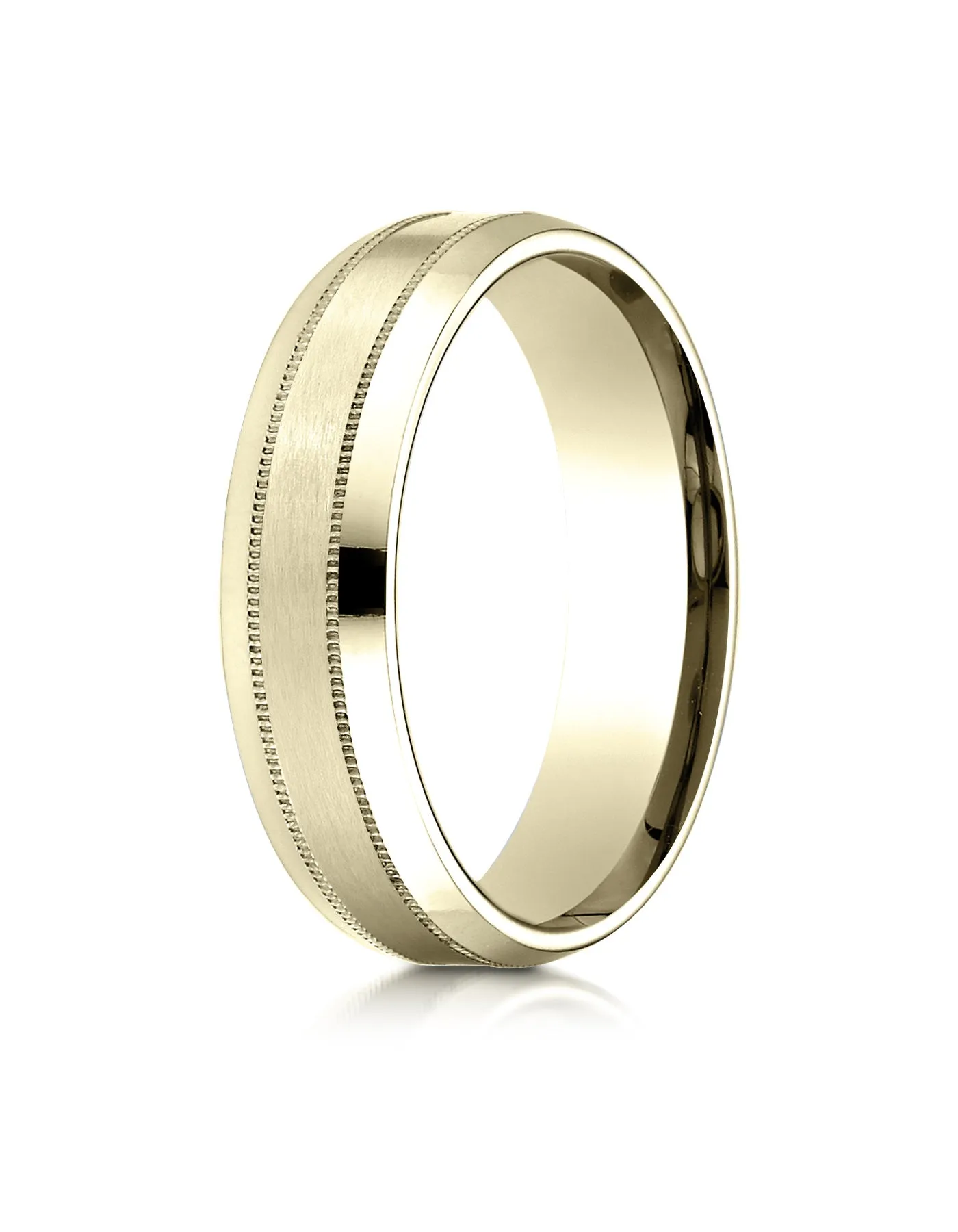 Benchmark 18K Yellow Gold 6mm Comfort-Fit Satin-Finished with Milgrain Carved Design Wedding Band Ring