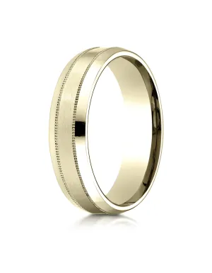 Benchmark 18K Yellow Gold 6mm Comfort-Fit Satin-Finished with Milgrain Carved Design Wedding Band Ring