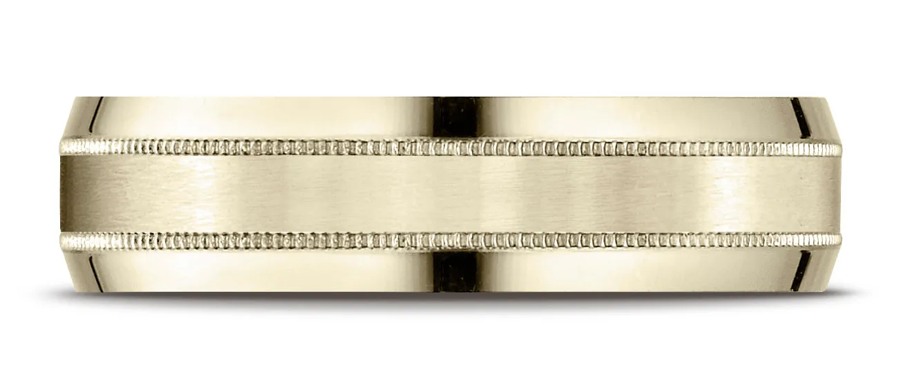 Benchmark 18K Yellow Gold 6mm Comfort-Fit Satin-Finished with Milgrain Carved Design Wedding Band Ring