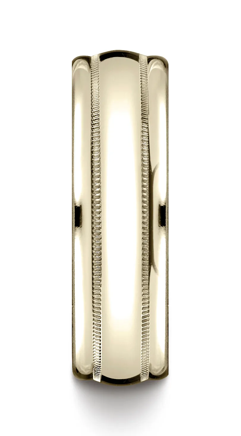 Benchmark 18K Yellow Gold 7.5mm Comfort-Fit Milgrain High Polish Carved Design Wedding Band Ring