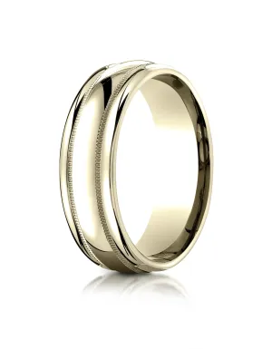 Benchmark 18K Yellow Gold 7.5mm Comfort-Fit Milgrain High Polish Carved Design Wedding Band Ring