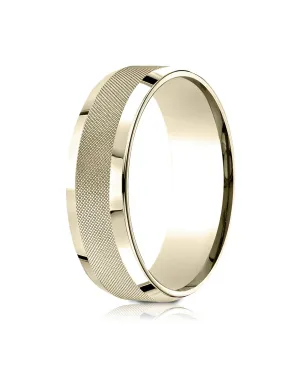 Benchmark 18k Yellow Gold 7mm Comfort-Fit High Polish Round Edge Cross Hatch Center Design Band, (4-15)