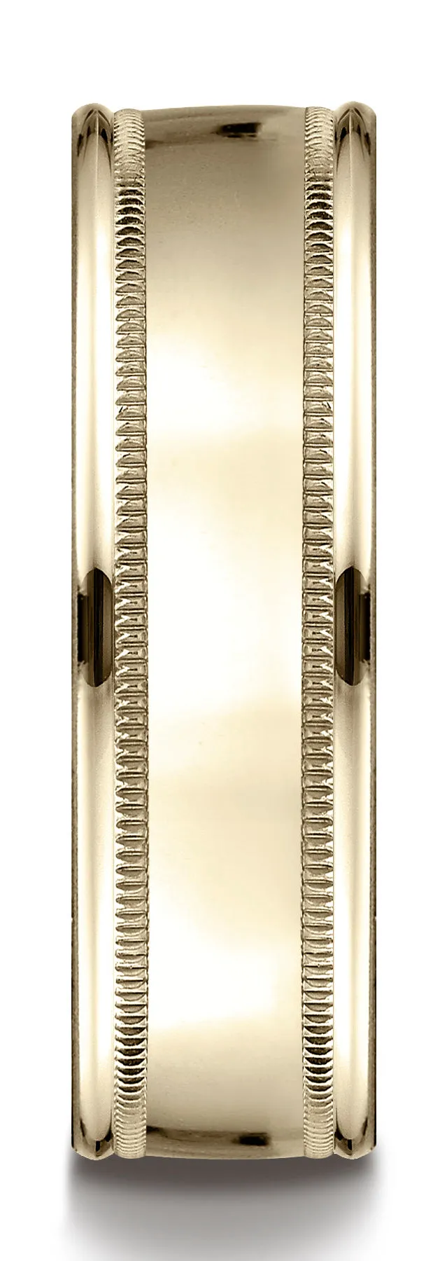 Benchmark 18k Yellow Gold 7mm Comfort-Fit High Polish with Milgrain Round Edge Carved Design Band (4-15)