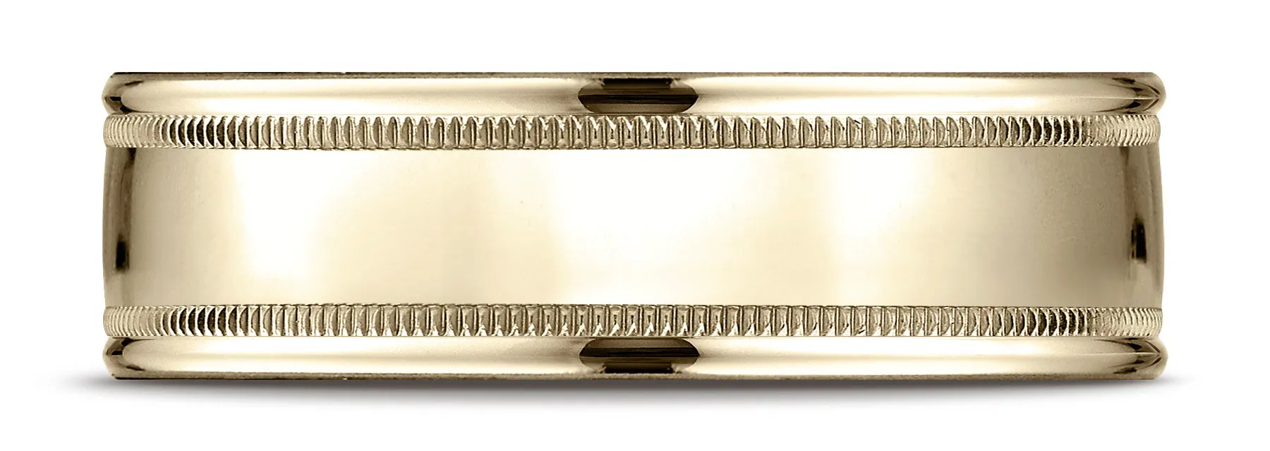 Benchmark 18k Yellow Gold 7mm Comfort-Fit High Polish with Milgrain Round Edge Carved Design Band (4-15)