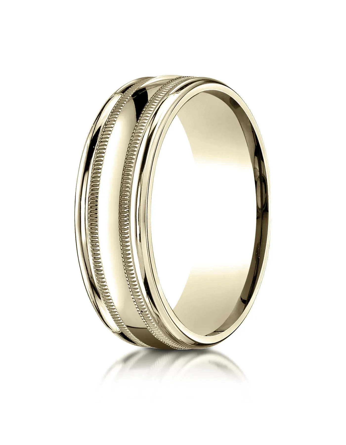Benchmark 18k Yellow Gold 7mm Comfort-Fit High Polish with Milgrain Round Edge Carved Design Band (4-15)