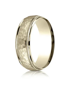 Benchmark 18k Yellow Gold 7mm Comfort-Fit High Polished Squared Edge Carved Design Band, (Sizes 6-13)