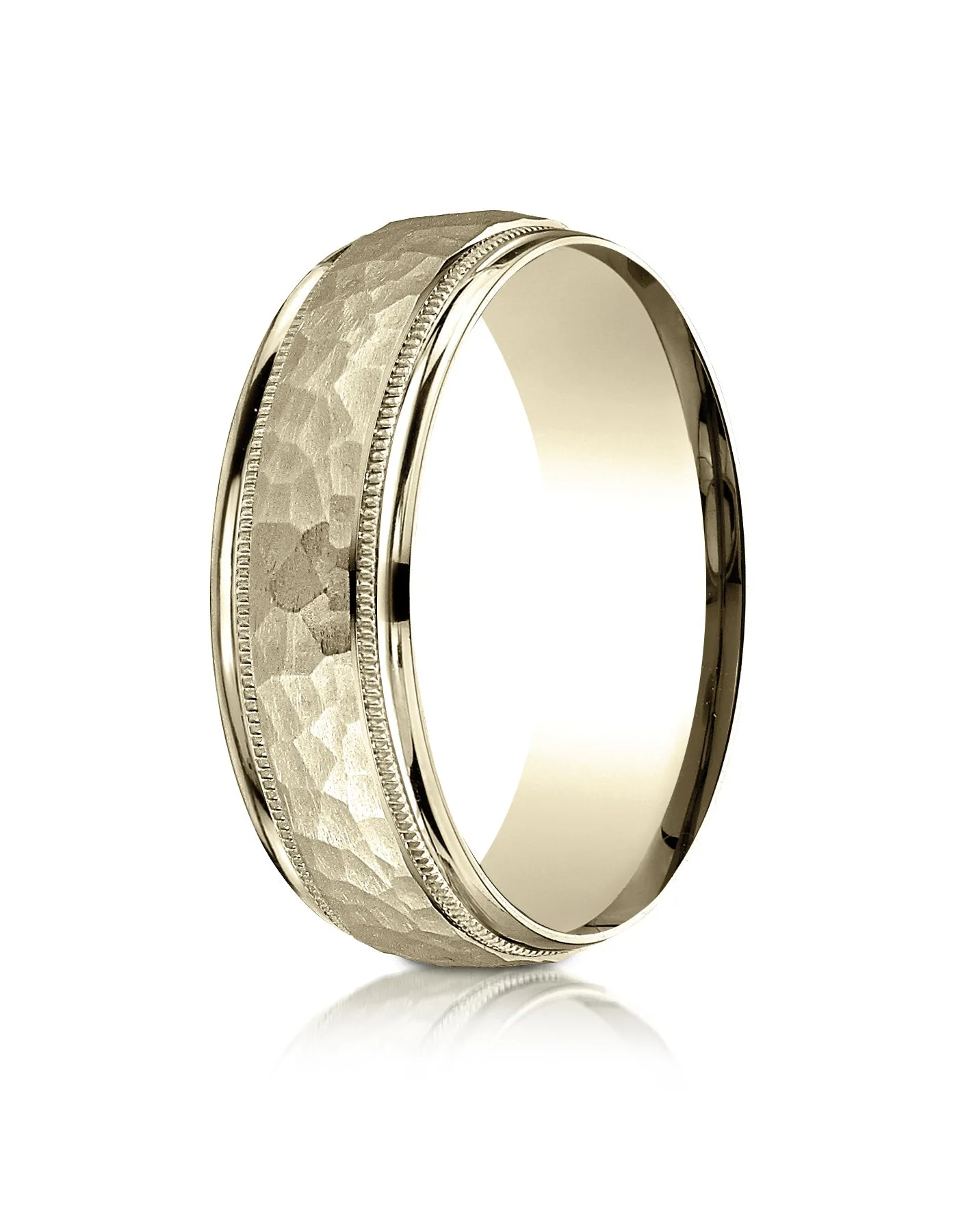 Benchmark 18k Yellow Gold 7mm Comfort-Fit High Polished Squared Edge Carved Design Band, (Sizes 6-13)