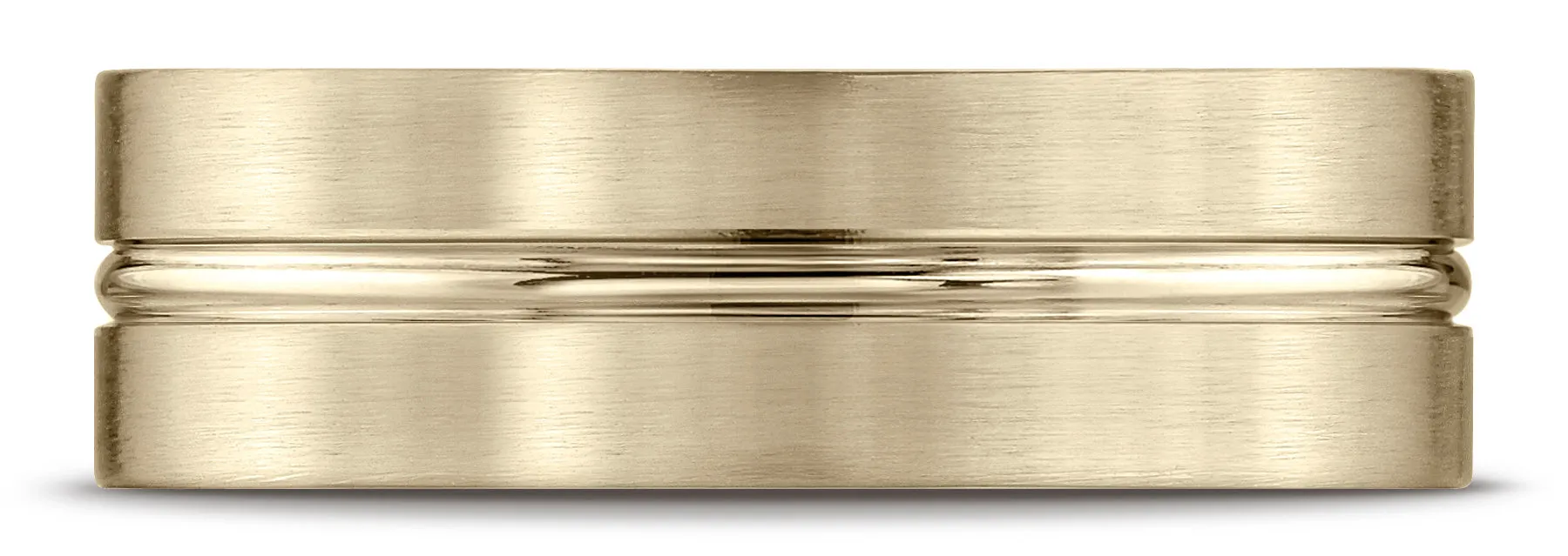 Benchmark 18k Yellow Gold 7mm Comfort-Fit Satin-Finish w/ High Polish Center Cut Carved Design Band,(4-15)
