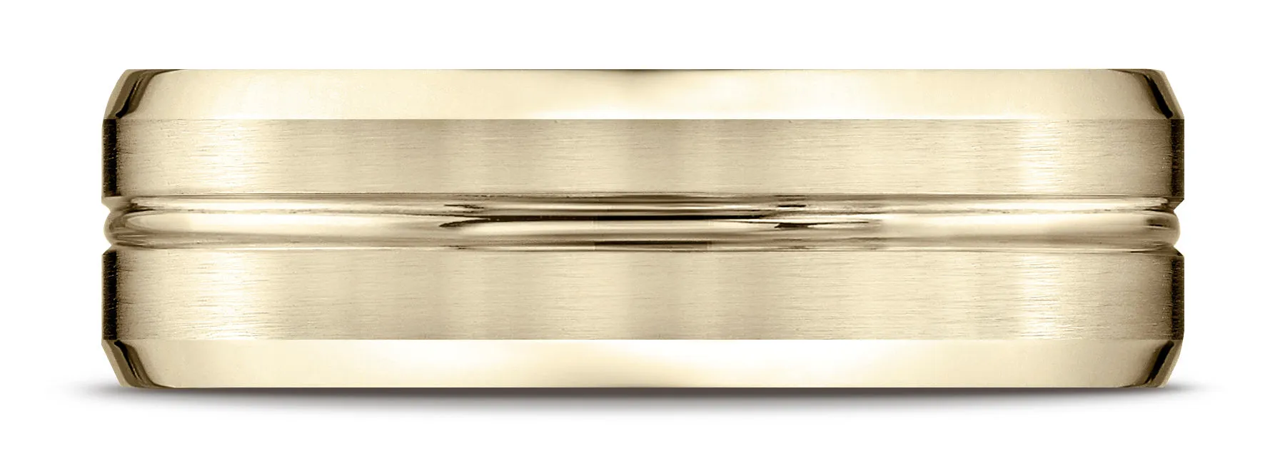 Benchmark 18k Yellow Gold 7mm Comfort-Fit Satin-Finish with High Polished Cut Carved Design Band ( 4-15)