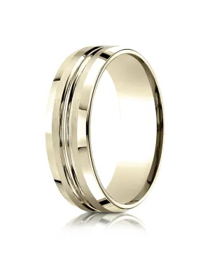 Benchmark 18k Yellow Gold 7mm Comfort-Fit Satin-Finish with High Polished Cut Carved Design Band ( 4-15)