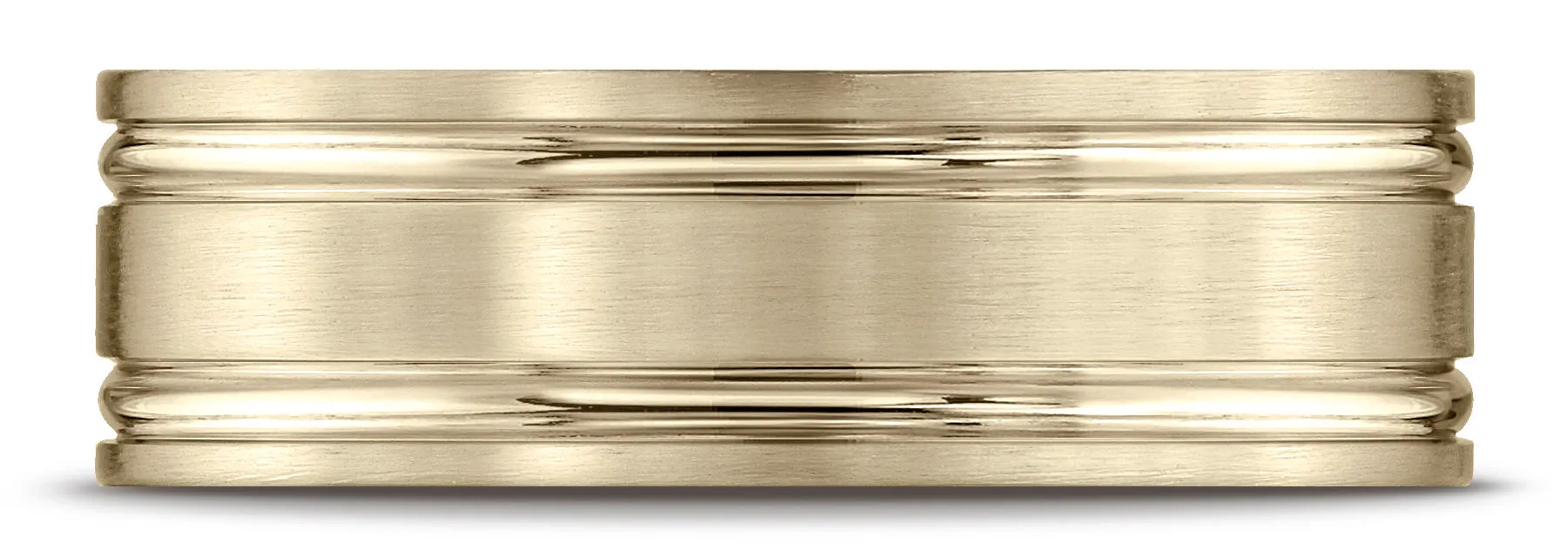 Benchmark 18k Yellow Gold 7mm Comfort-Fit Satin-Finish with Parallel Grooves Carved Design Band, (4-15)