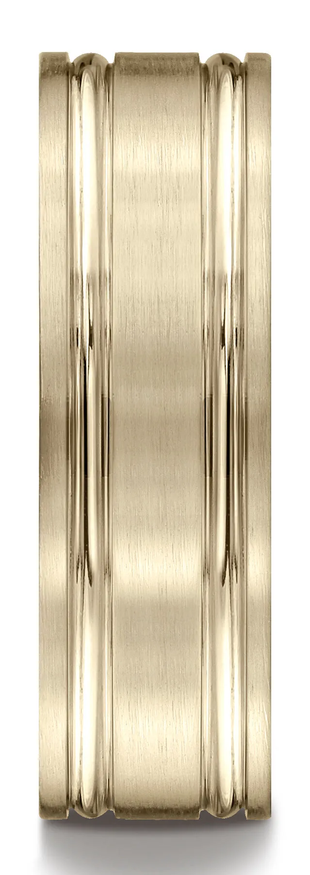 Benchmark 18k Yellow Gold 7mm Comfort-Fit Satin-Finish with Parallel Grooves Carved Design Band, (4-15)