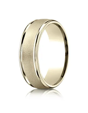 Benchmark 18k Yellow Gold 7mm Comfort-Fit Wired-Finished High Polish Round Edge Carved Design Band, (4-15)