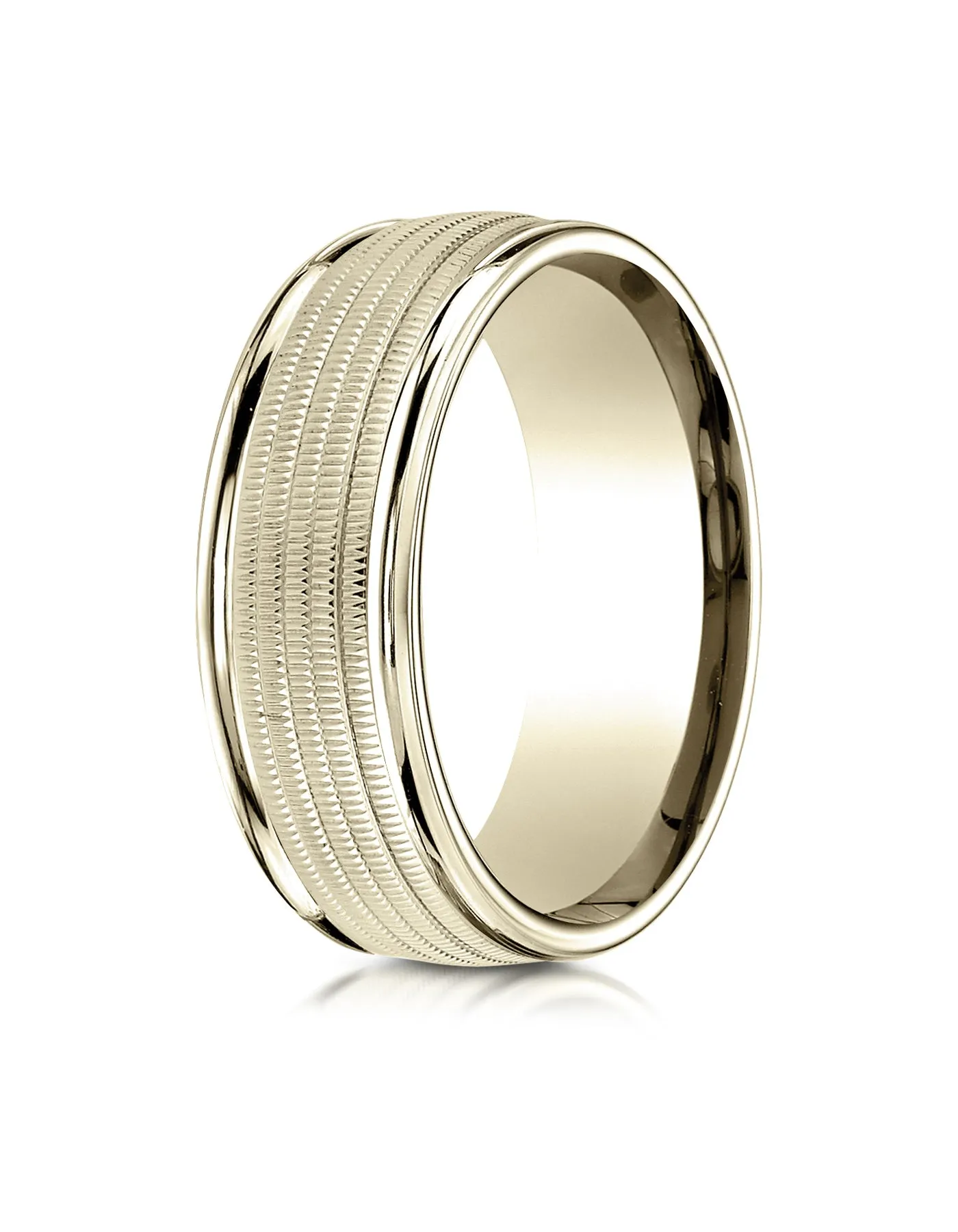 Benchmark 18K Yellow Gold 8mm Comfort-Fit Multi Milgrain Center High Polish Round Edge Wedding Band Ring