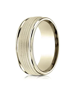 Benchmark 18K Yellow Gold 8mm Comfort-Fit Multi Milgrain Center High Polish Round Edge Wedding Band Ring
