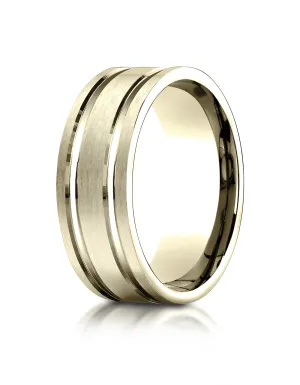 Benchmark 18K Yellow Gold 8mm Comfort-Fit Satin-Finished w/  Parallel Grooves Carved Design Wedding Band