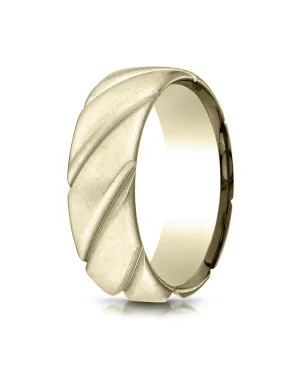 Benchmark 18K Yellow Gold Comfort-Fit 7.5mm Satin Finished Swirl Pattern Design Wedding Band Ring