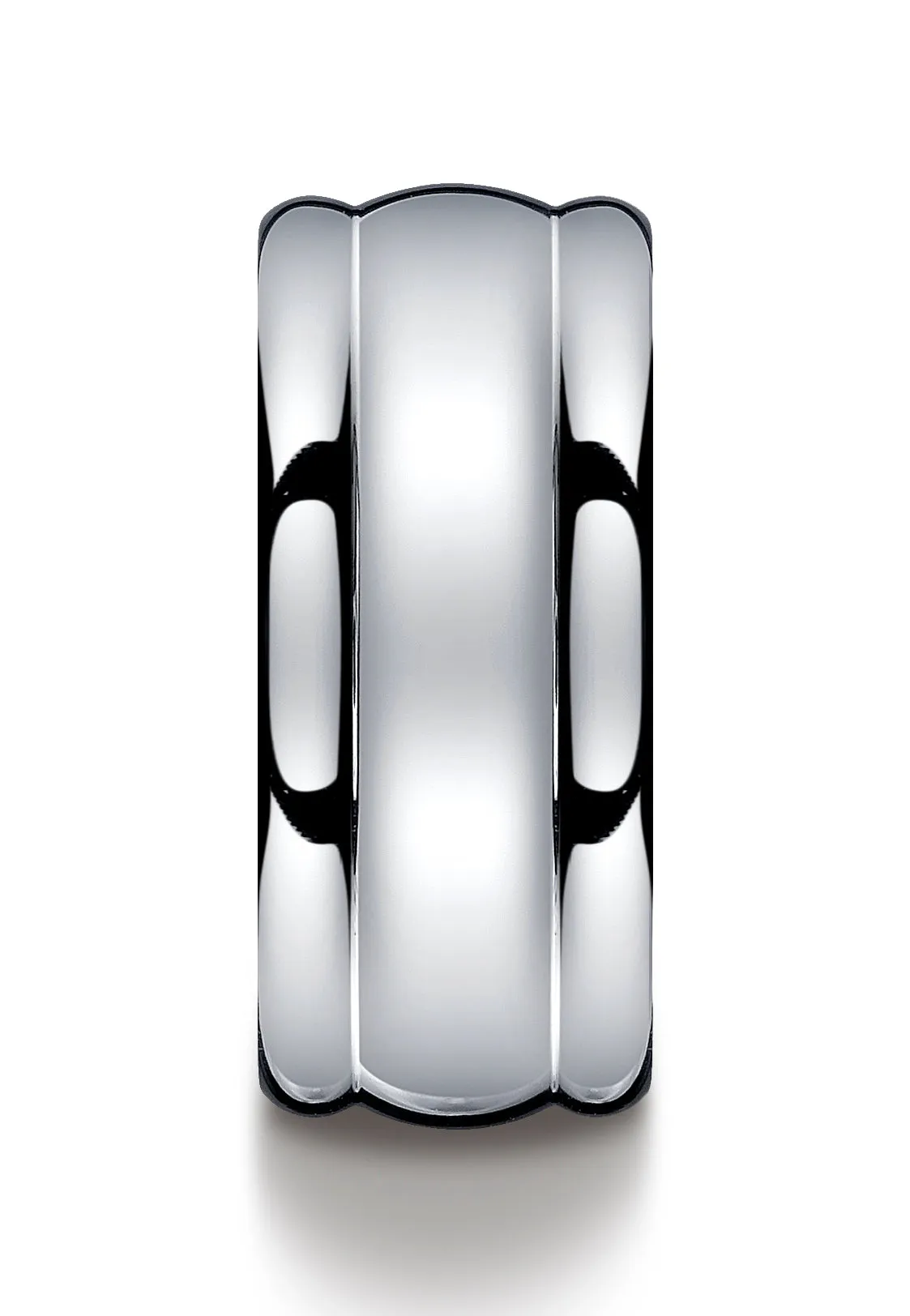 Benchmark Argentium Silver 10mm Comfort-Fit High Polished Design Wedding Band Ring, (Sizes 8 - 15)