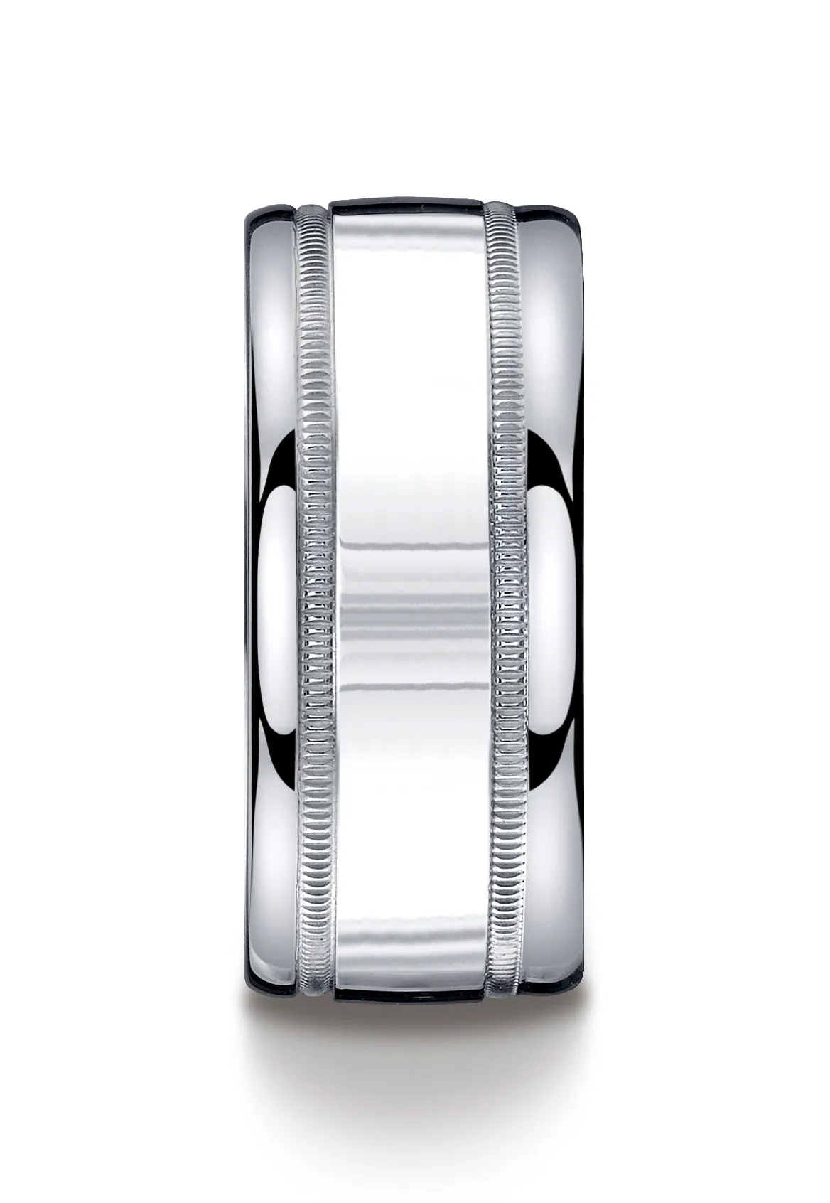 Benchmark Argentium Silver 10mm Comfort-Fit High Polished Milgrain Design Wedding Band Ring