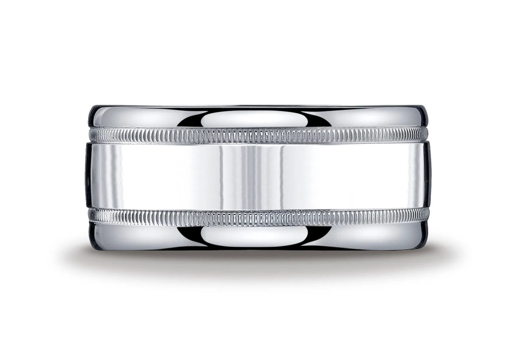 Benchmark Argentium Silver 10mm Comfort-Fit High Polished Milgrain Design Wedding Band Ring