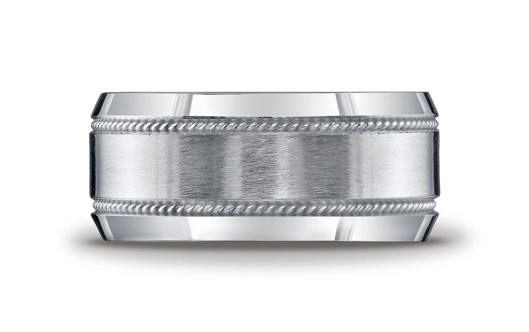 Benchmark Argentium Silver 10mm Comfort-Fit Satin-Finished Rope Edge Design Wedding Band Ring