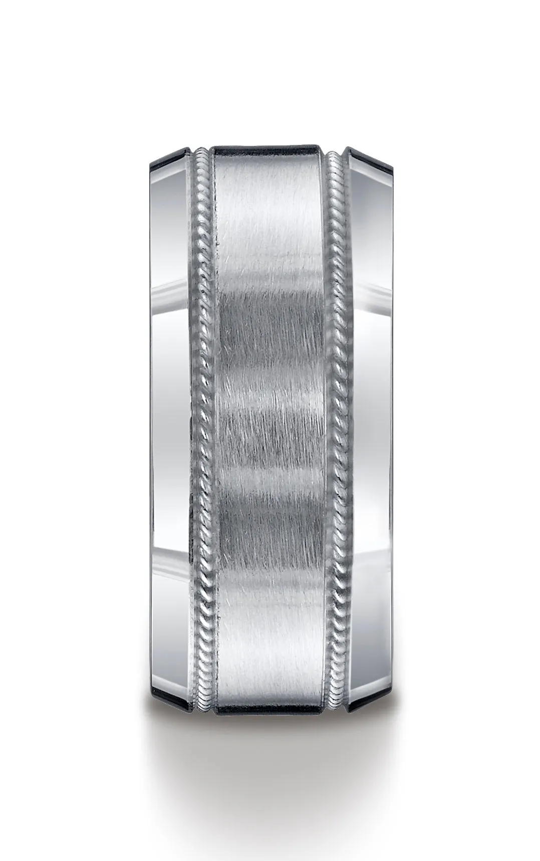 Benchmark Argentium Silver 10mm Comfort-Fit Satin-Finished Rope Edge Design Wedding Band Ring