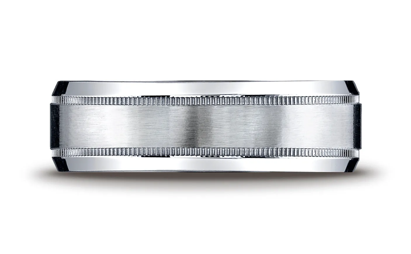 Benchmark Argentium Silver 7mm Comfort-Fit Satin-Finished Center with Milgrain Design Wedding Band Ring