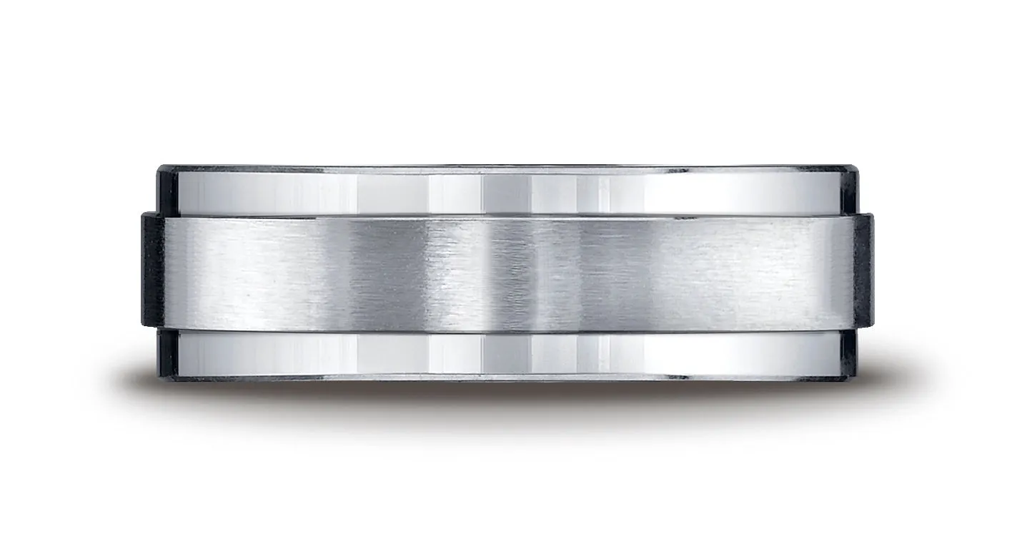 Benchmark Argentium Silver 7mm Comfort-Fit Satin-Finished Design Wedding Band Ring, (Sizes 6 - 15)