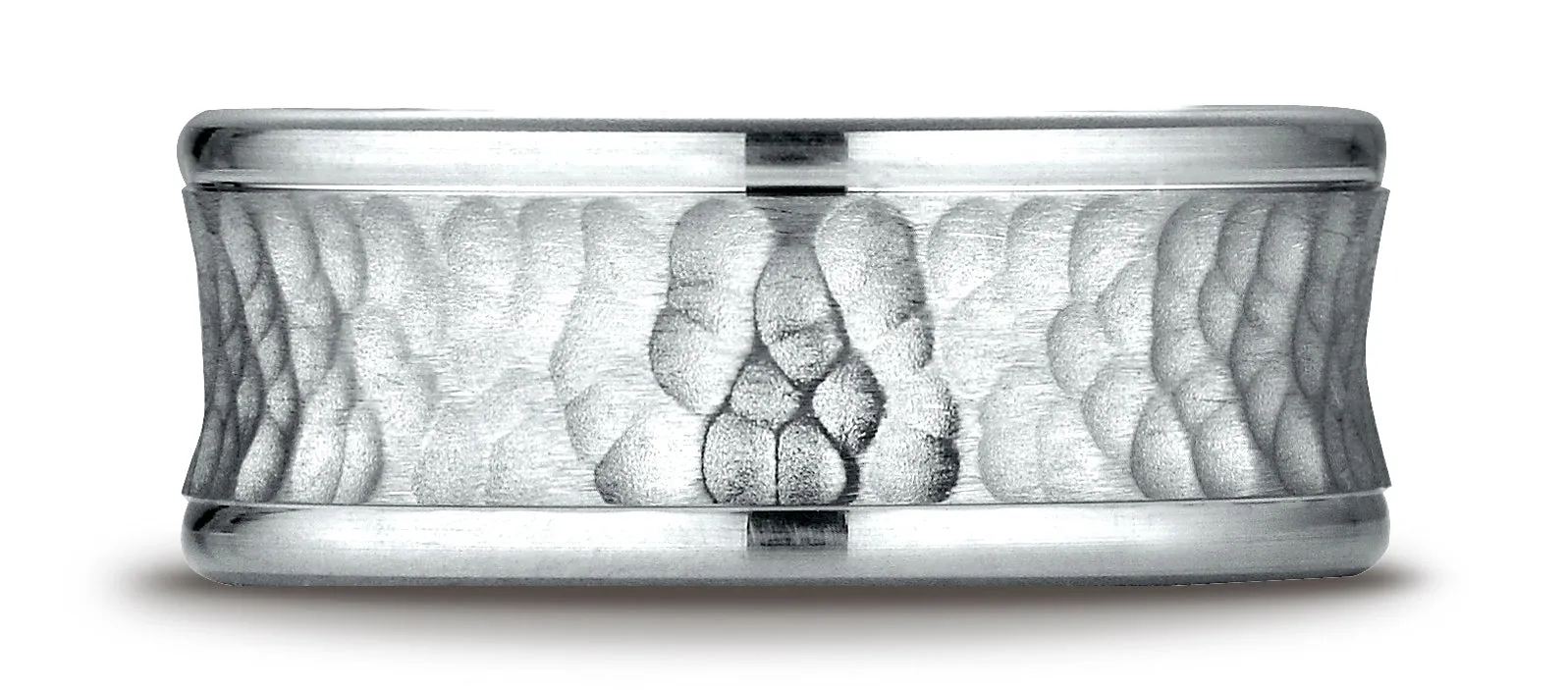 Benchmark Argentium Silver 9mm Comfort-Fit Hammered Center Round Edge Design Band, (Size 6-15)