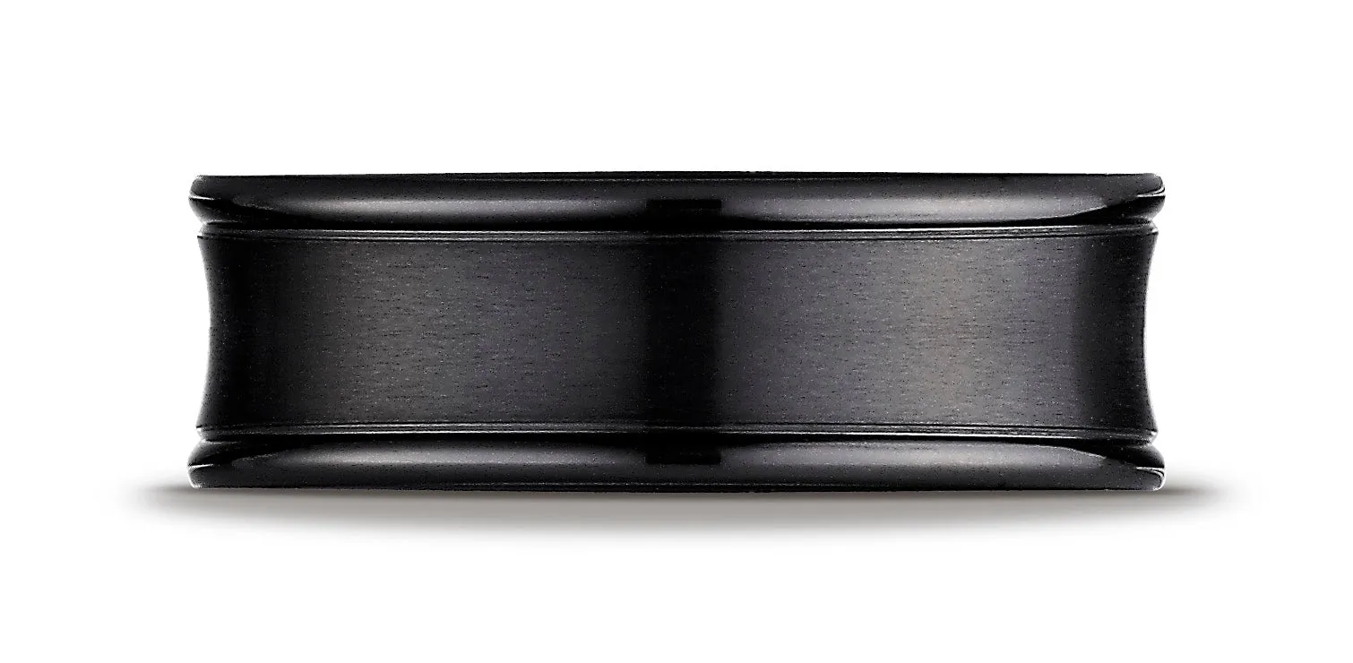 Benchmark Black Titanium 7.5mm Comfort-Fit Satin-Finished Concave Round Edge Carved Design Wedding Band