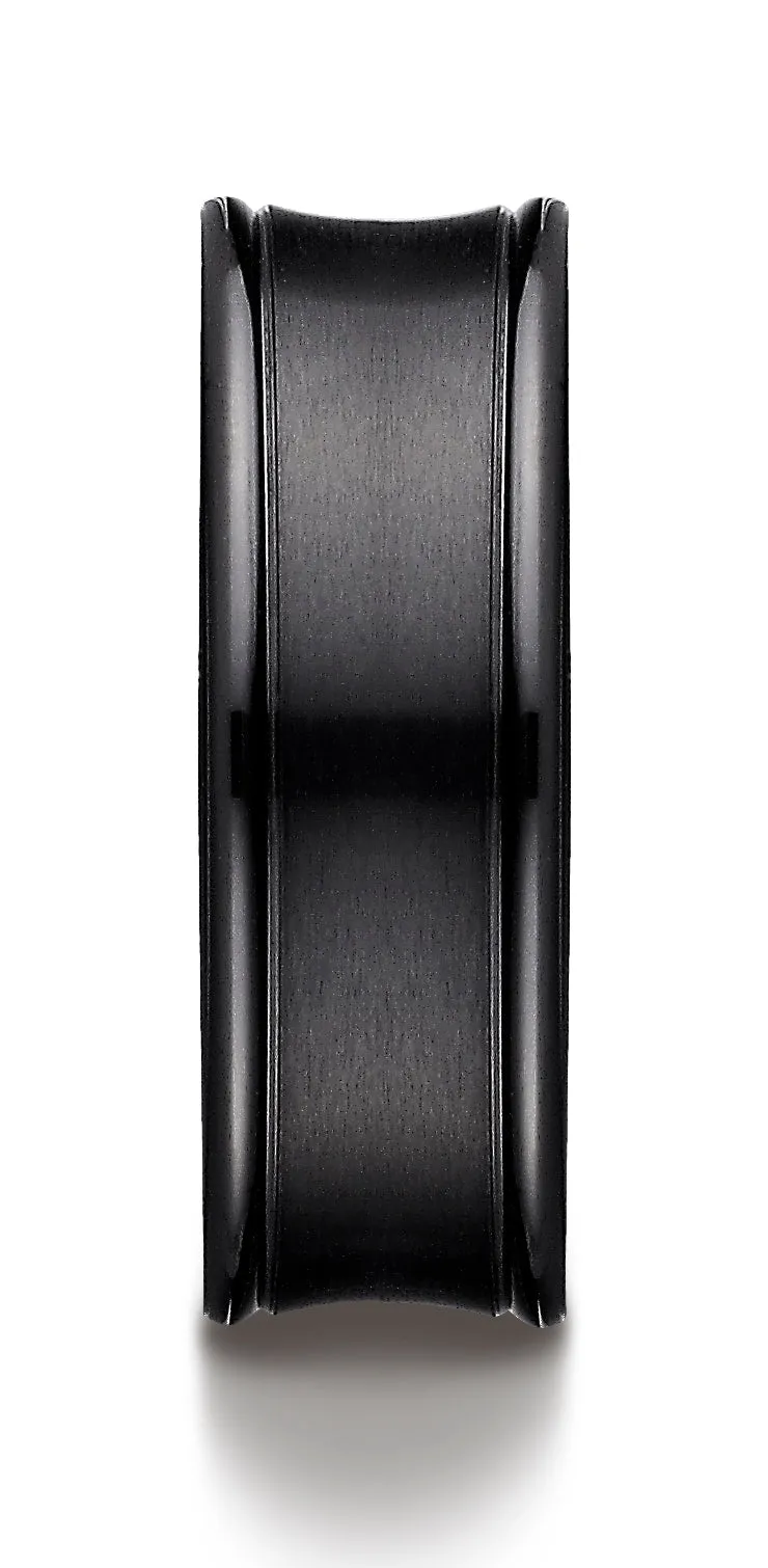 Benchmark Black Titanium 7.5mm Comfort-Fit Satin-Finished Concave Round Edge Carved Design Wedding Band