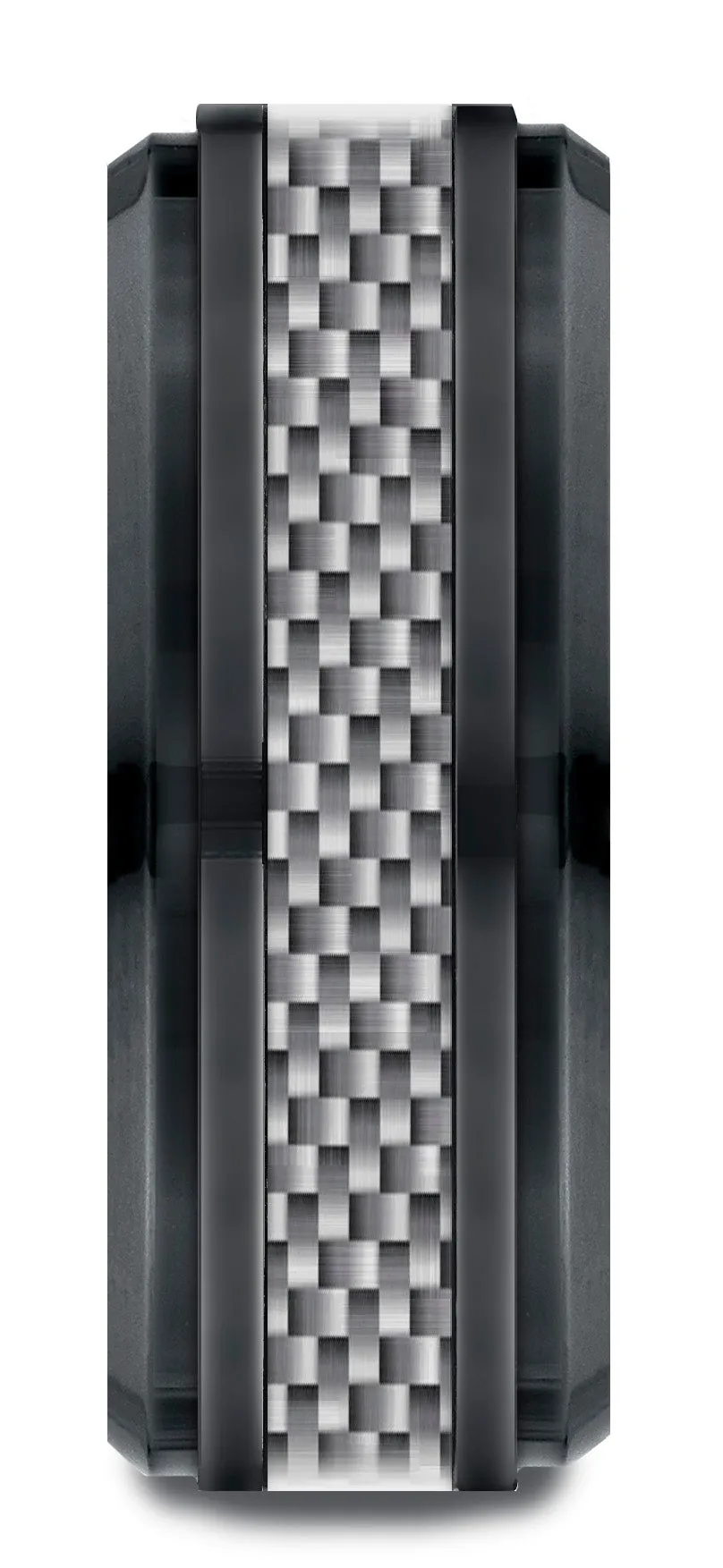 Benchmark Black Titanium 7mm Comfort-Fit Beveled Edge Pattern Design Ring, (Sizes 6-14)