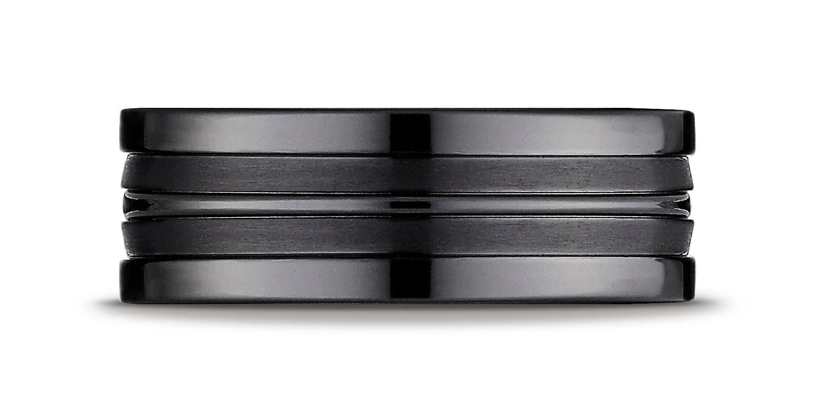 Benchmark Black Titanium 8mm Comfort-Fit w/  High Polish Center Cut Squared Edge Carved Design Band Ring