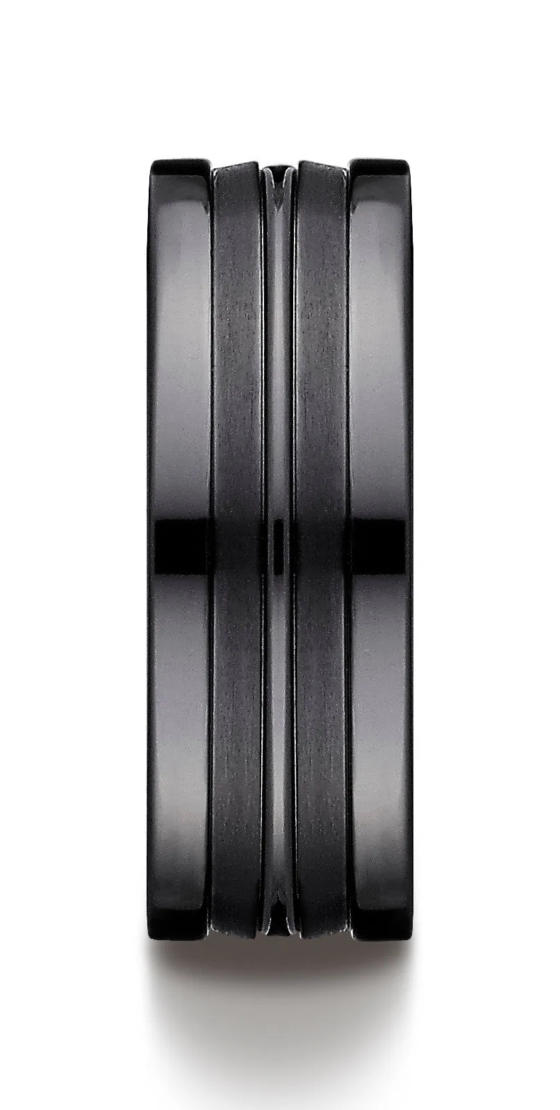 Benchmark Black Titanium 8mm Comfort-Fit w/  High Polish Center Cut Squared Edge Carved Design Band Ring