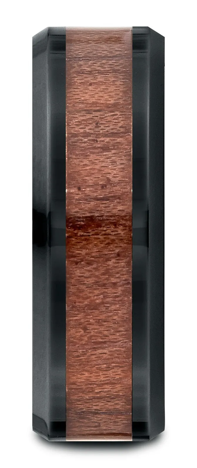 Benchmark Blackened Cobaltchrome 8mm Comfort-Fit Drop Beveled Rosewood Inlay Cobalt Ring, (Sizes 6-14)